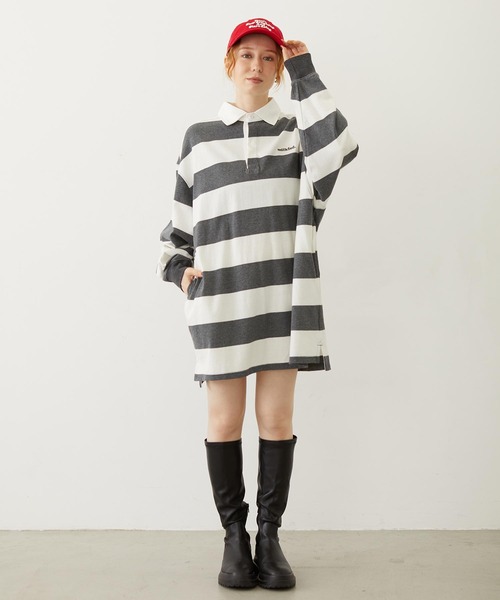 MILKFED.（ミルクフェド）の「STRIPED RUGBY SHIRT（Tシャツ/カットソー・レディース・アッシュ/ブラック/ネイビー・ONE SIZE）」の19枚目の写真