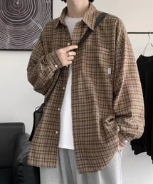 ピスネーム付きビッグシルエットチェックシャツ