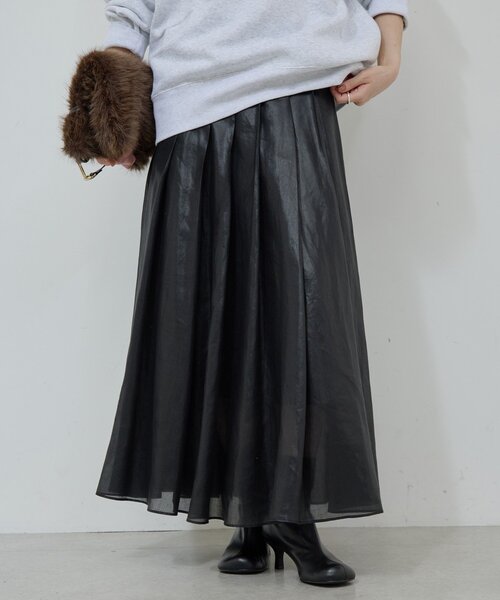 GALLARDAGALANTE（ガリャルダガランテ）の「シアープリーツスカート（スカート・レディース・ブラック/ベージュ・0/1）」の2枚目の写真