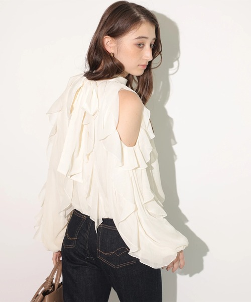 オフショルフリルシアーブラウス（シャツ/ブラウス