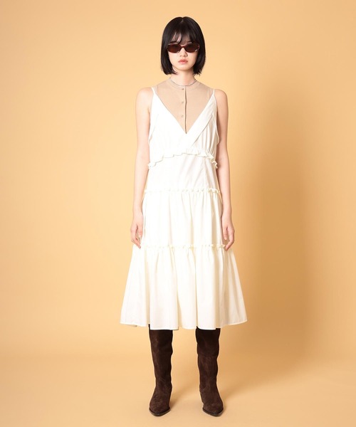 DISPATCHER NO.8（ディスパッチャーナンバーエイト）の「コットンライクフリルキャミワンピース　秋服（ワンピース・レディース・オフホワイト/ダークグレー・ONE SIZE）」の6枚目の写真
