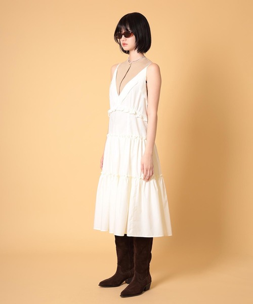 DISPATCHER NO.8（ディスパッチャーナンバーエイト）の「コットンライクフリルキャミワンピース　秋服（ワンピース・レディース・オフホワイト/ダークグレー・ONE SIZE）」の7枚目の写真