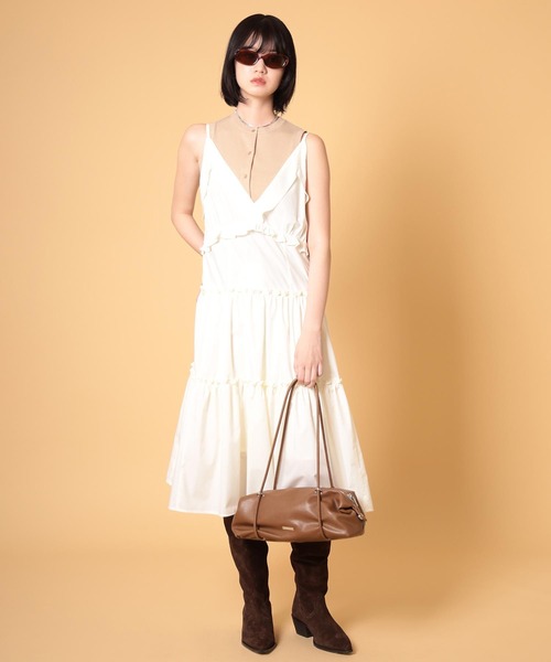 DISPATCHER NO.8（ディスパッチャーナンバーエイト）の「コットンライクフリルキャミワンピース　秋服（ワンピース・レディース・オフホワイト/ダークグレー・ONE SIZE）」の3枚目の写真