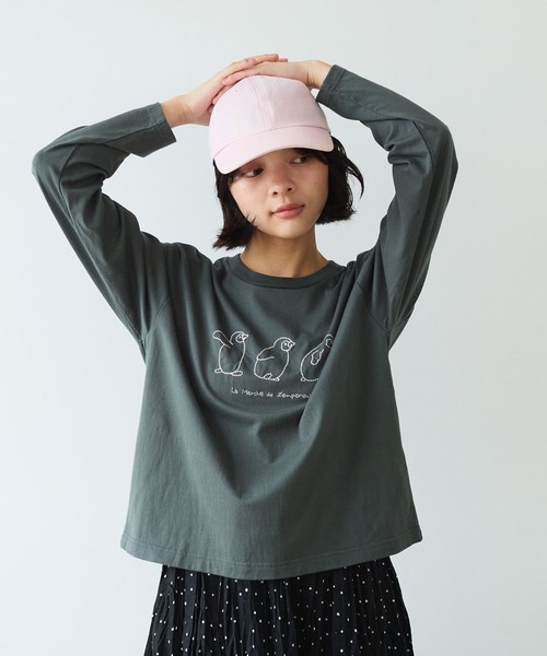 bulle de savon（ビュルデサボン）の「《early spring》ペンギン刺繍 Tシャツ（Tシャツ/カットソー・レディース・ホワイト/チャコールグレー/サックスブルー・FREE）」の3枚目の写真