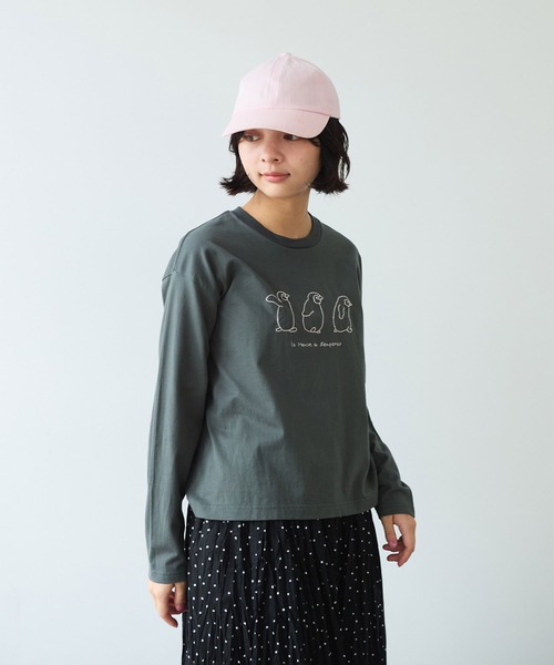 bulle de savon（ビュルデサボン）の「《early spring》ペンギン刺繍 Tシャツ（Tシャツ/カットソー・レディース・ホワイト/チャコールグレー/サックスブルー・FREE）」の14枚目の写真