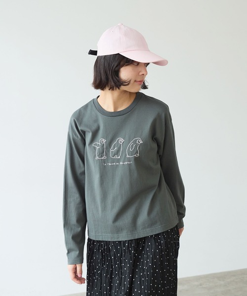 bulle de savon（ビュルデサボン）の「《early spring》ペンギン刺繍 Tシャツ（Tシャツ/カットソー・レディース・ホワイト/チャコールグレー/サックスブルー・FREE）」の15枚目の写真