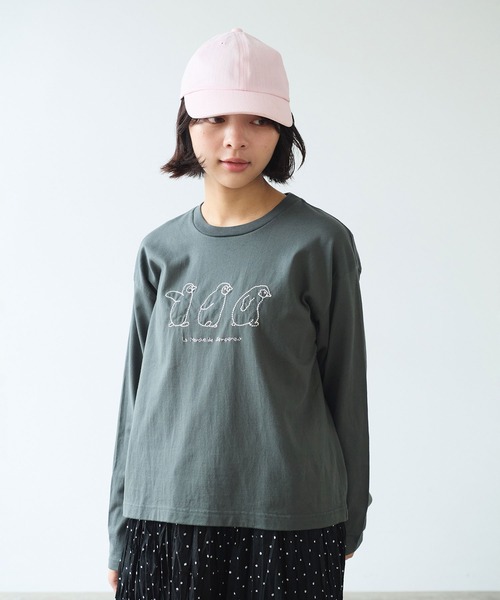 bulle de savon（ビュルデサボン）の「《early spring》ペンギン刺繍 Tシャツ（Tシャツ/カットソー・レディース・ホワイト/チャコールグレー/サックスブルー・FREE）」の16枚目の写真
