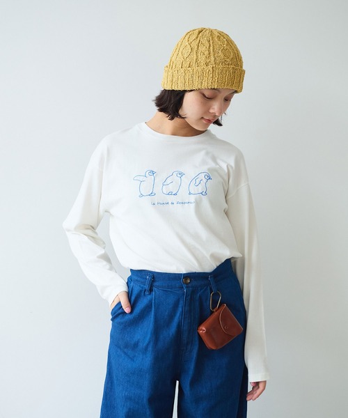 bulle de savon（ビュルデサボン）の「《early spring》ペンギン刺繍 Tシャツ（Tシャツ/カットソー・レディース・ホワイト/チャコールグレー/サックスブルー・FREE）」の5枚目の写真
