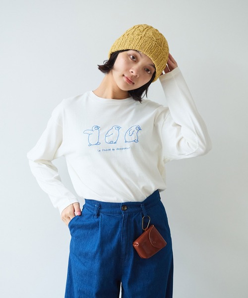 bulle de savon（ビュルデサボン）の「《early spring》ペンギン刺繍 Tシャツ（Tシャツ/カットソー・レディース・ホワイト/チャコールグレー/サックスブルー・FREE）」の6枚目の写真