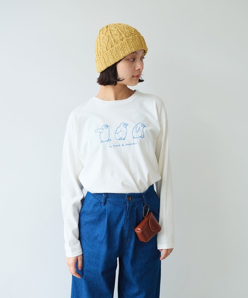 bulle de savon（ビュルデサボン）の「《early spring》ペンギン刺繍 Tシャツ（Tシャツ/カットソー・レディース・ホワイト/チャコールグレー/サックスブルー・FREE）」の4枚目の写真