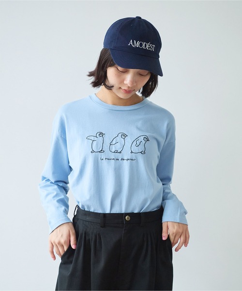 bulle de savon（ビュルデサボン）の「ペンギン刺繍 Tシャツ（Tシャツ/カットソー・レディース・ホワイト/チャコールグレー/サックスブルー・FREE）」の22枚目の写真
