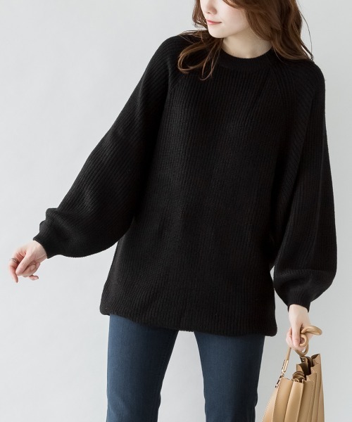 RCD(アールシーディー)の「バルーン袖ゆるニット(ニット/セーター・レディース・ブラック/グレー/モカ/オフホワイト・M-L/LL~3L/4L~5L)」の8枚目の写真