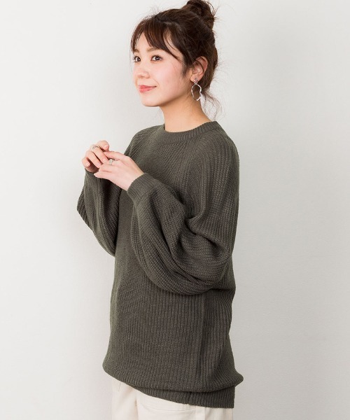 RCD(アールシーディー)の「バルーン袖ゆるニット(ニット/セーター・レディース・ブラック/グレー/モカ/オフホワイト・M-L/LL~3L/4L~5L)」の13枚目の写真