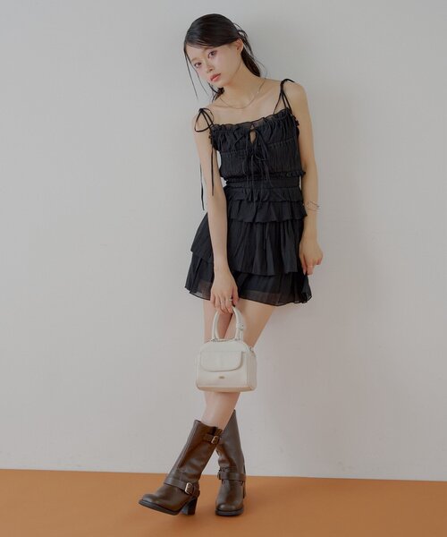 Chico（チコ）の「シアーレースベアキャミショートパンツセット（ワンピース・レディース・ブラック系その他2/ブラウン系その他2/ブラック・FREE）」の2枚目の写真