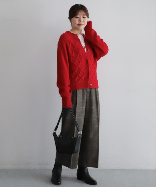 NOMBRE IMPAIR（ノンブルアンペール）の「ダイヤクロスニット　ショートクルーカーデ（カーディガン/ボレロ・レディース・レッド/ホワイト・FREE）」の12枚目の写真