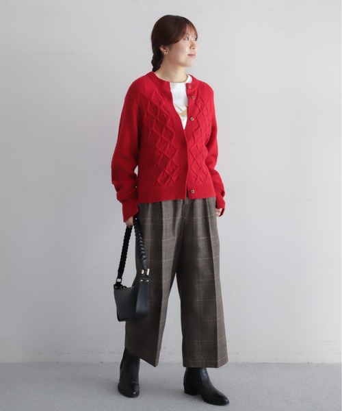 NOMBRE IMPAIR（ノンブルアンペール）の「ダイヤクロスニット　ショートクルーカーデ（カーディガン/ボレロ・レディース・レッド/ホワイト・FREE）」の19枚目の写真