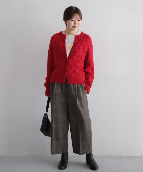 NOMBRE IMPAIR（ノンブルアンペール）の「ダイヤクロスニット　ショートクルーカーデ（カーディガン/ボレロ・レディース・レッド/ホワイト・FREE）」の13枚目の写真