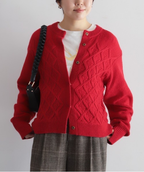 NOMBRE IMPAIR（ノンブルアンペール）の「ダイヤクロスニット　ショートクルーカーデ（カーディガン/ボレロ・レディース・レッド/ホワイト・FREE）」の16枚目の写真