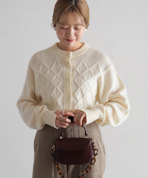 NOMBRE IMPAIR（ノンブルアンペール）の「ダイヤクロスニット　ショートクルーカーデ（カーディガン/ボレロ・レディース・レッド/ホワイト・FREE）」の3枚目の写真