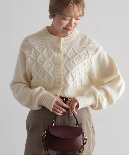 NOMBRE IMPAIR（ノンブルアンペール）の「ダイヤクロスニット　ショートクルーカーデ（カーディガン/ボレロ・レディース・レッド/ホワイト・FREE）」の7枚目の写真