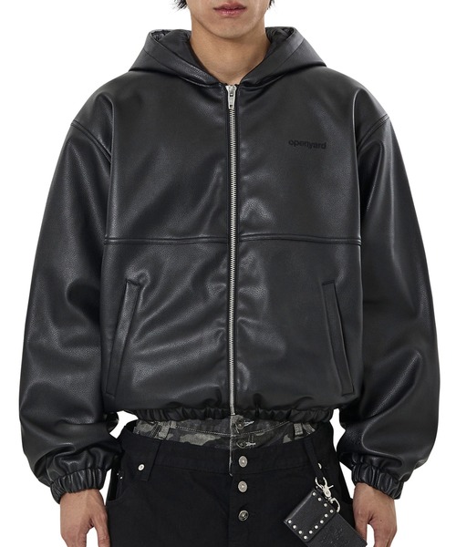 OY/オーワイ』EMBOSSED CROSS FAUX LEATHER HOODED JACKET/エンボス