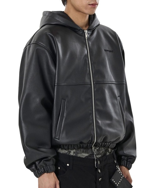 OY/オーワイ』EMBOSSED CROSS FAUX LEATHER HOODED JACKET/エンボス