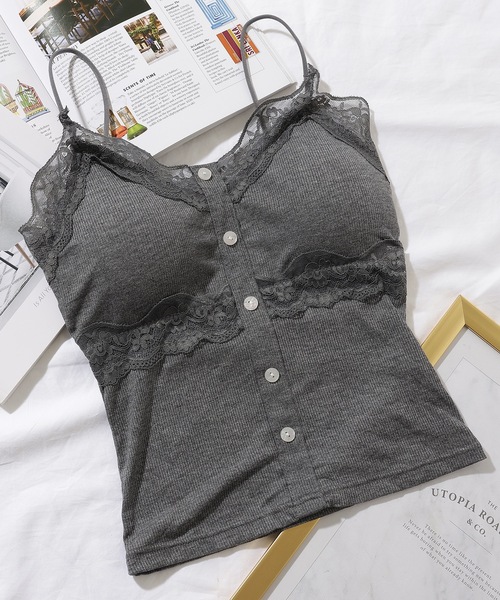Lace Ladies(レースレディース)の「フロント ボタン レース ドッキング カップ付き キャミソール(キャミソール・レディース・ブラック/ホワイト/グレー・FREE)」の21枚目の写真