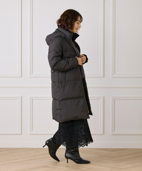 セール】スタンドカラーフードダウンコート「ロング丈」（ダウン