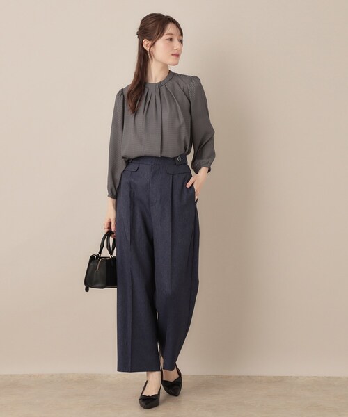 couture brooch（クチュールブローチ）の「【大人可愛い・パール取り外し・通勤】・タックタイチェック柄ブラウス（シャツ/ブラウス・レディース・ブラック系/ダークブラウン系・42/40/36/38）」の3枚目の写真