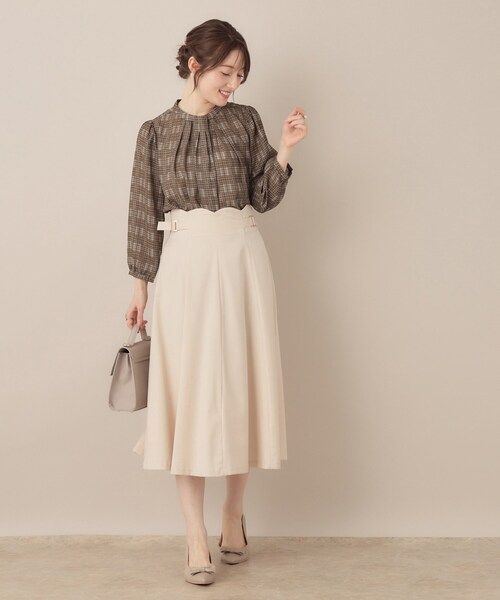 couture brooch（クチュールブローチ）の「【大人可愛い・パール取り外し・通勤】・タックタイチェック柄ブラウス（シャツ/ブラウス・レディース・ブラック系/ダークブラウン系・42/40/36/38）」の14枚目の写真