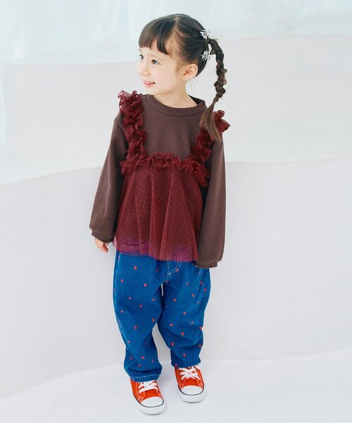 p.premier（ピードットプルミエ）の「【ジュニア対応】ドットチュールフリルビスチェドッキングトレーナー（スウェット・キッズ・アイボリー/サックスブルー/チャコール/ブラウン・80/90/100/110/120/130/140）」の5枚目の写真