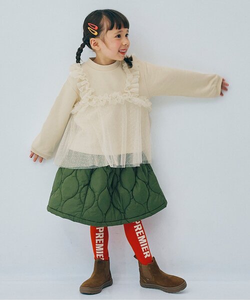 p.premier（ピードットプルミエ）の「【ジュニア対応】ドットチュールフリルビスチェドッキングトレーナー（スウェット・キッズ・アイボリー/サックスブルー/チャコール/ブラウン・80/90/100/110/120/130/140）」の8枚目の写真