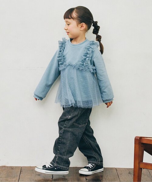 p.premier（ピードットプルミエ）の「【ジュニア対応】ドットチュールフリルビスチェドッキングトレーナー（スウェット・キッズ・アイボリー/サックスブルー/チャコール/ブラウン・80/90/100/110/120/130/140）」の10枚目の写真