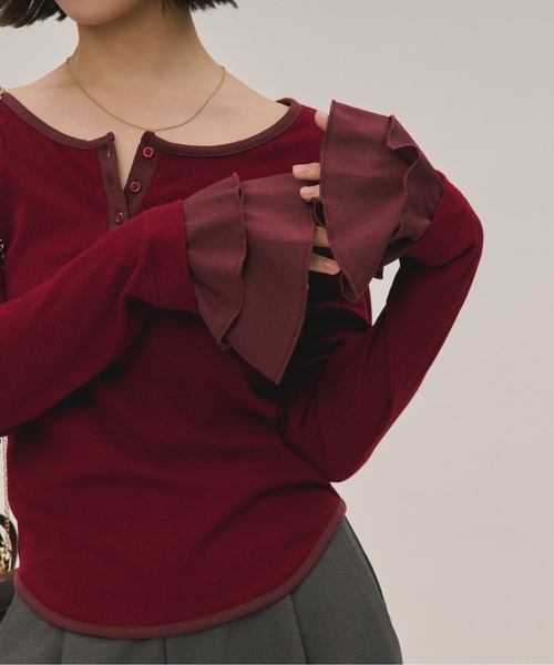 bell sleeve rib tops / ベルスリーブリブトップス（Tシャツ