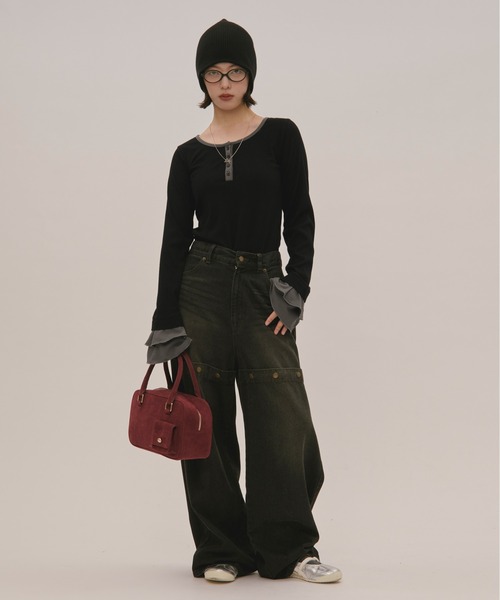 loin nuit（ロワンニュイ）の「bell sleeve rib tops / ベルスリーブリブトップス（Tシャツ/カットソー・レディース・ブラック/ボルドー・FREE）」の13枚目の写真