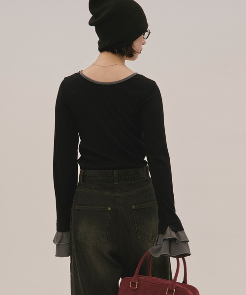loin nuit ロワンニュイ ベルスリーブリブトップス bell sleeve rib tops / ベルスリーブリブトップス（Tシャツ