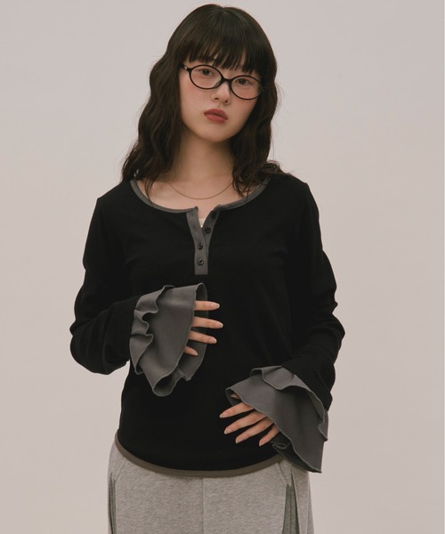 【新品未使用】アニュアンス ベルスリーブリブカットソー bell sleeve rib tops / ベルスリーブリブトップス（Tシャツ