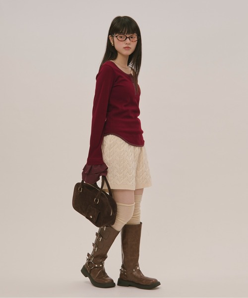 bell sleeve rib tops / ベルスリーブリブトップス（Tシャツ