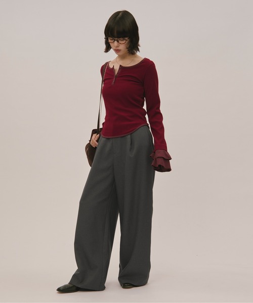 loin nuit（ロワンニュイ）の「bell sleeve rib tops / ベルスリーブリブトップス（Tシャツ/カットソー・レディース・ブラック/ボルドー・FREE）」の5枚目の写真