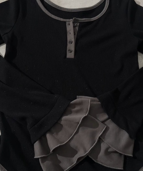 loin nuit（ロワンニュイ）の「bell sleeve rib tops / ベルスリーブリブトップス（Tシャツ/カットソー・レディース・ブラック/ボルドー・FREE）」の12枚目の写真