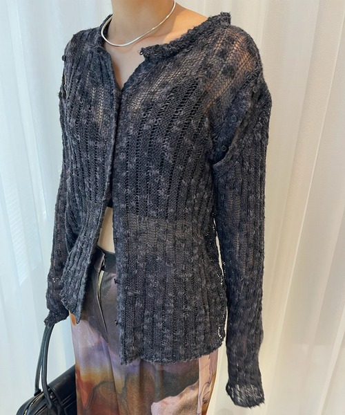 Ameri（アメリ）の「MELANGE NEP KNIT TOP（ニット/セーター・レディース・ブラック/ホワイト/ライム・FREE）」の2枚目の写真