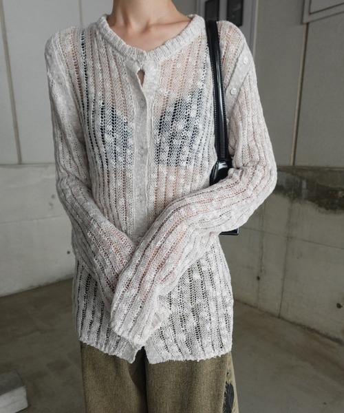 Ameri（アメリ）の「MELANGE NEP KNIT TOP（ニット/セーター・レディース・ブラック/ホワイト/ライム・FREE）」の4枚目の写真