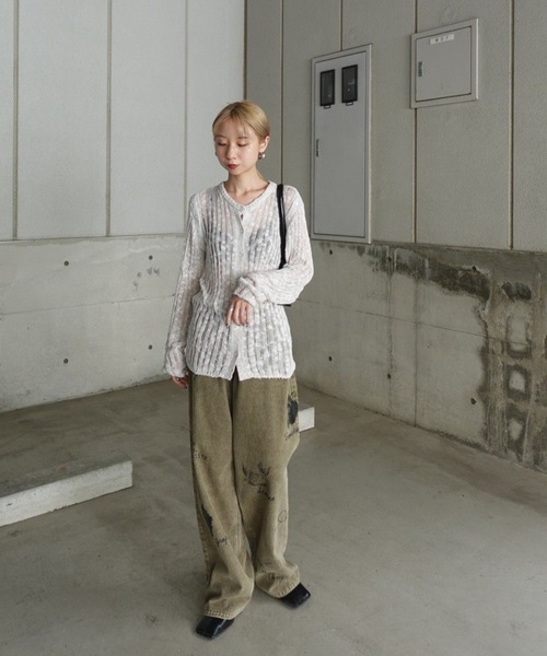 Ameri（アメリ）の「MELANGE NEP KNIT TOP（ニット/セーター・レディース・ブラック/ホワイト/ライム・FREE）」の5枚目の写真