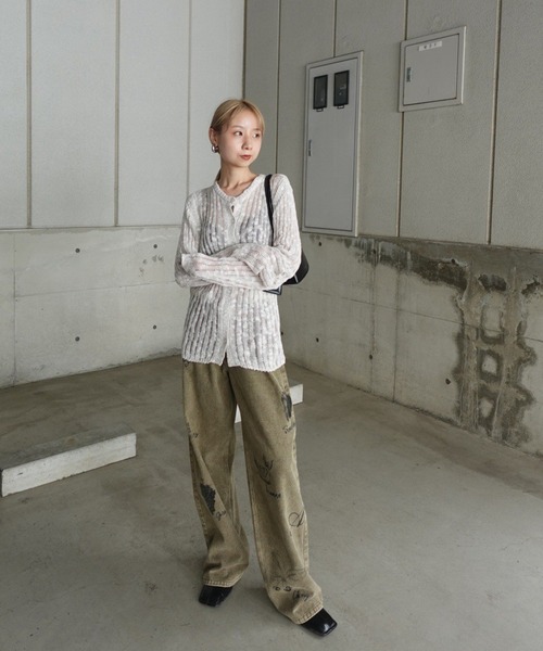 Ameri（アメリ）の「MELANGE NEP KNIT TOP（ニット/セーター・レディース・ブラック/ホワイト/ライム・FREE）」の6枚目の写真