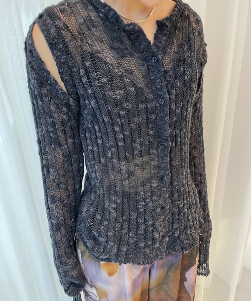 Ameri（アメリ）の「MELANGE NEP KNIT TOP（ニット/セーター・レディース・ブラック/ホワイト/ライム・FREE）」の7枚目の写真