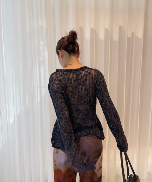 Ameri（アメリ）の「MELANGE NEP KNIT TOP（ニット/セーター・レディース・ブラック/ホワイト/ライム・FREE）」の9枚目の写真