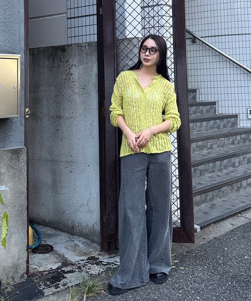 Ameri（アメリ）の「MELANGE NEP KNIT TOP（ニット/セーター・レディース・ブラック/ホワイト/ライム・FREE）」の13枚目の写真