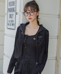 A'GEM/9 × .kom 『muah muah/ムーアムーア』 LOGO STITCH VELVET TRAINING HOOD ZIPUP/ベルベット ロゴ ステッチジップアップパーカー