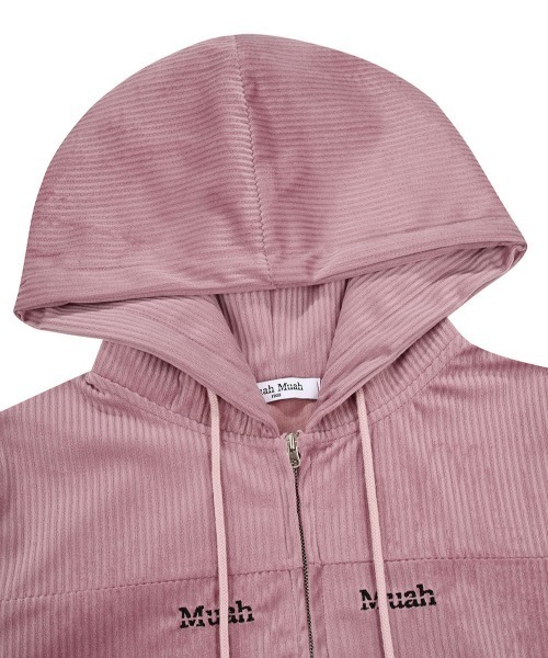 muahmuah(ムーアムーア)の「A'GEM/9 × .kom 『muah muah/ムーアムーア』 LOGO STITCH VELVET TRAINING HOOD ZIPUP/ベルベット ロゴ ステッチジップアップパーカー(パーカー・レディース・ネイビー/ピンク/グレー/ブラック・FREE)」の19枚目の写真