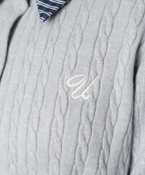 SPINNS（スピンズ）の「シャツレイヤード風ニットカーディガン/チェック/ワンポイント刺繍ロゴ（カーディガン/ボレロ・レディース・ネイビー/ワイン/グレー/オフホワイト・ONESIZE）」の17枚目の写真